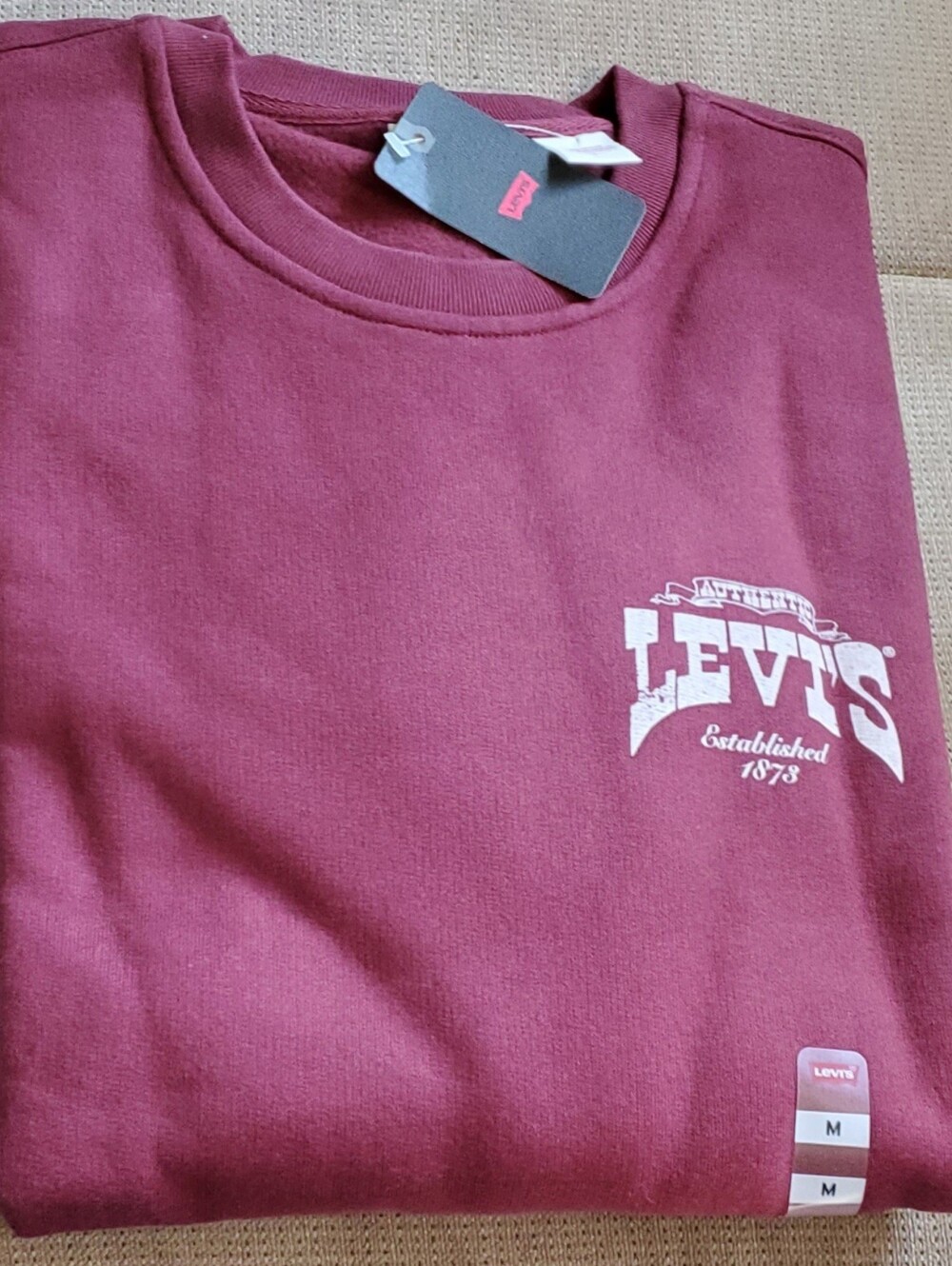 Levi's Men's Burgundy Crewneck Sweatshirt with White Logo